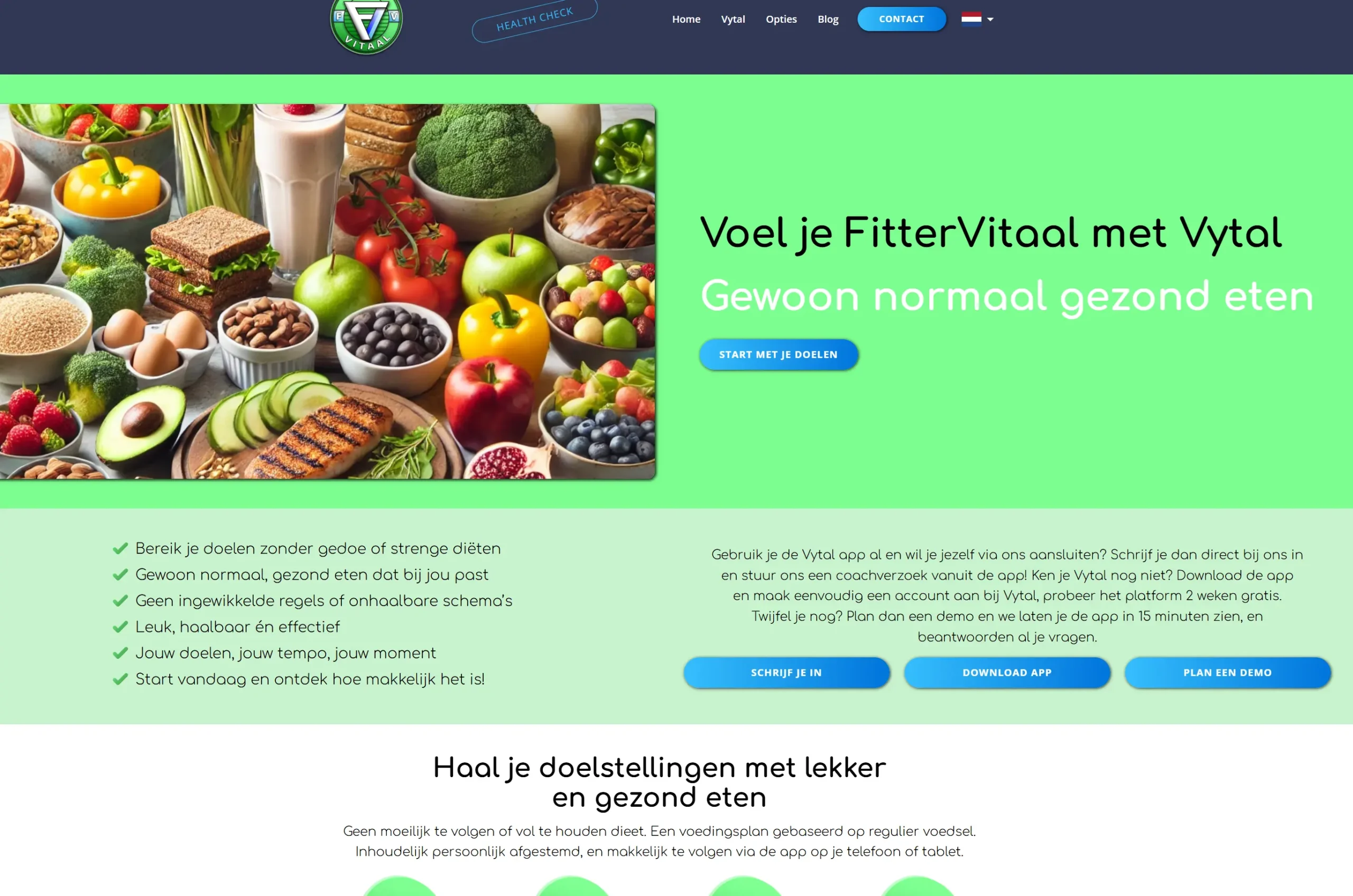 Portfolio entry, screenshot of the FitterVitaal website