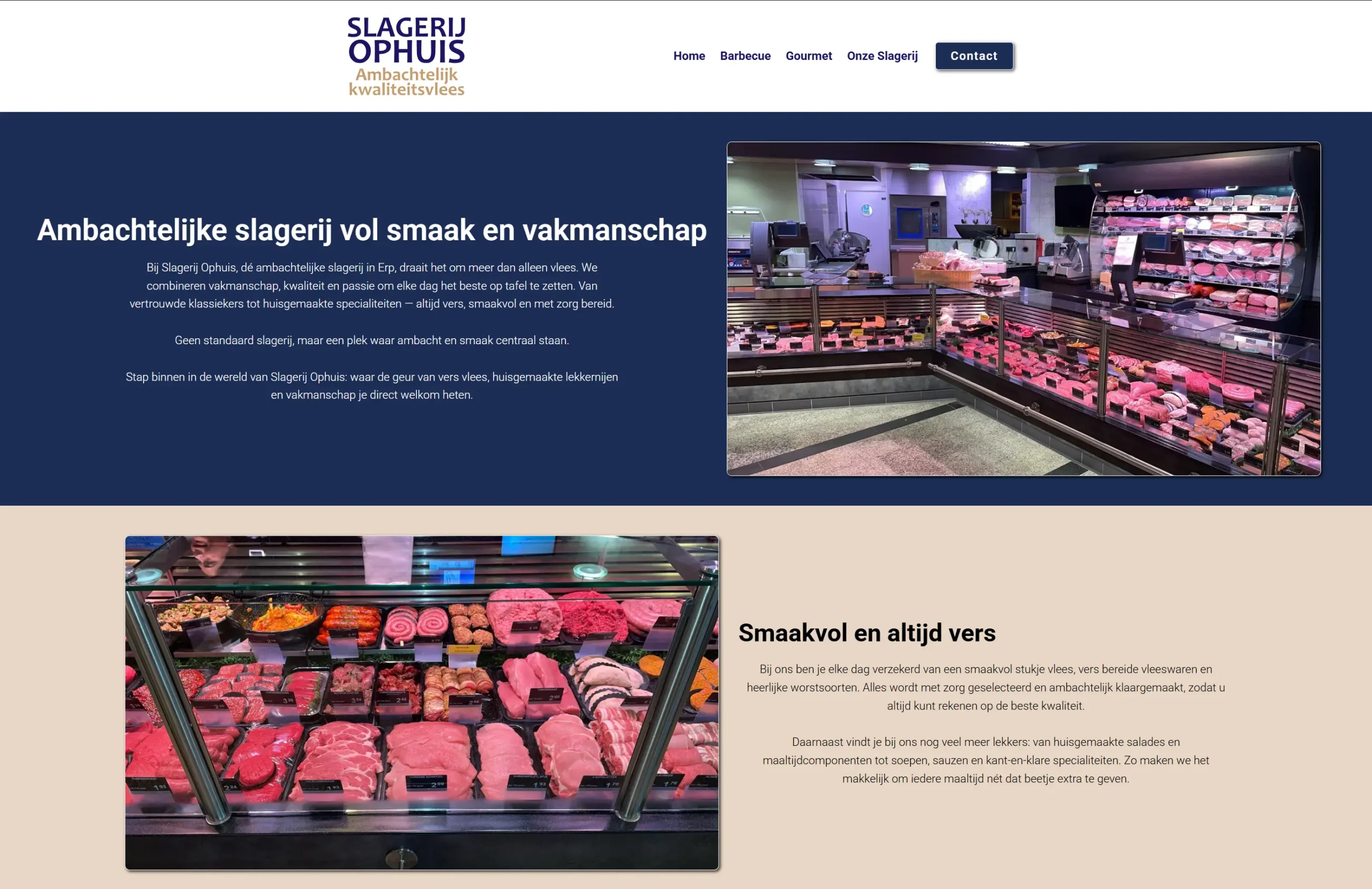 Screenshot van de homepage van Slagerij Ophuis, een ambachtelijke slagerij in Erp ontwikkeld door TerraBytz.