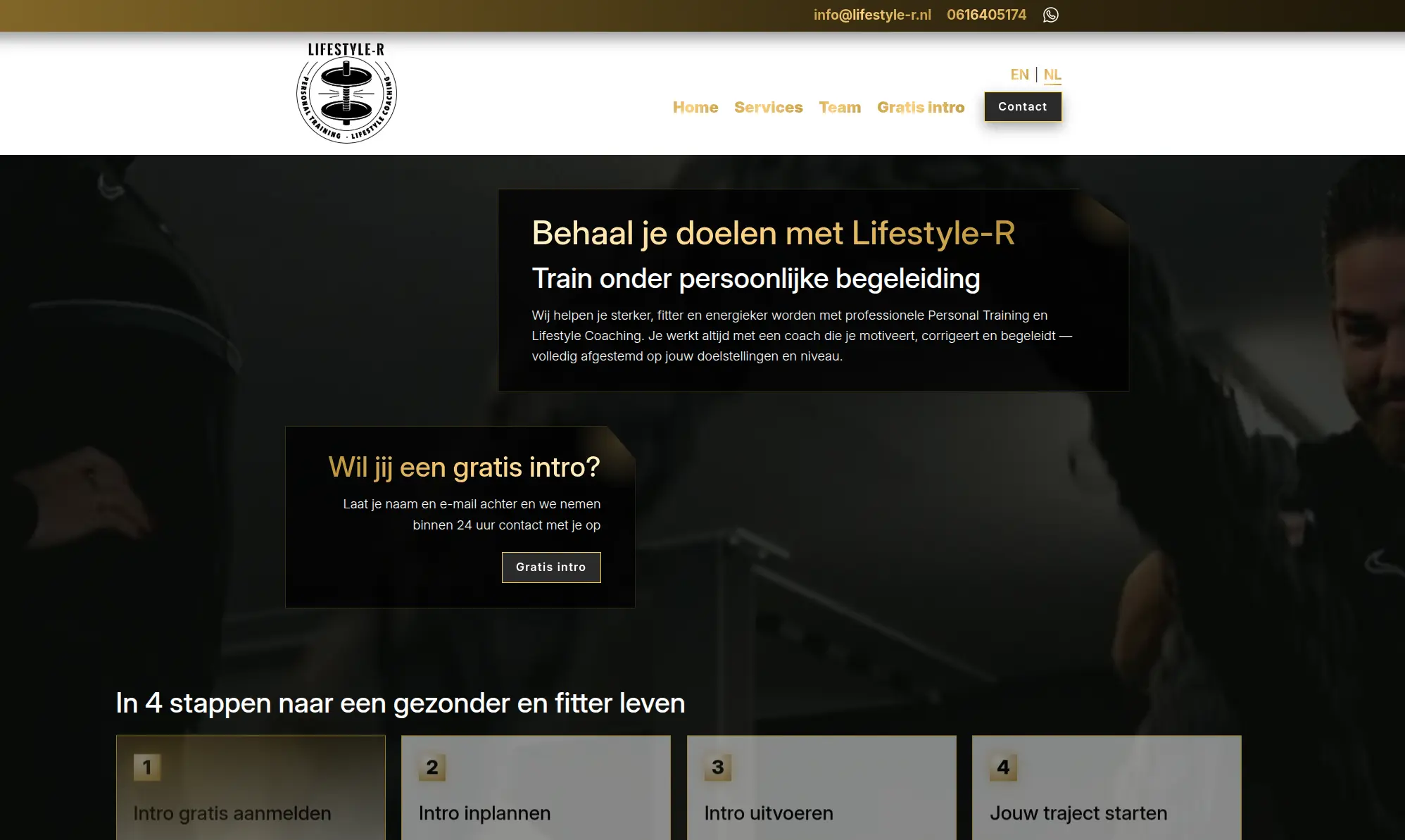 Screenshot van de homepage van Lifestyle-R, een Personal Training en leefstijl onderneming in Eindhoven. Web & systeem development door TerraBytz.