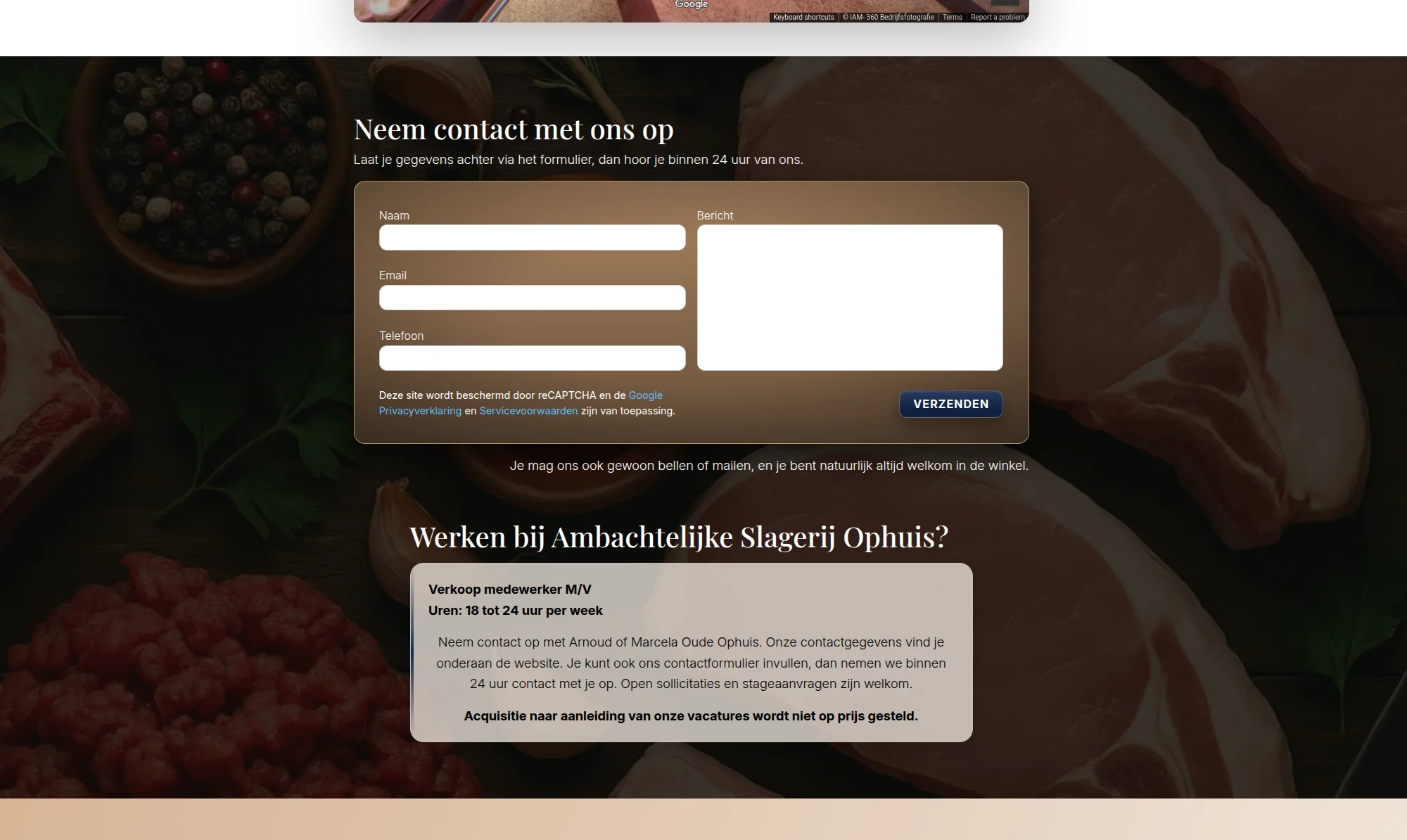 Screenshot van de website van Slagerij Ophuis, een ambachtelijke slagerij in Erp. Web & systeem development door TerraBytz.