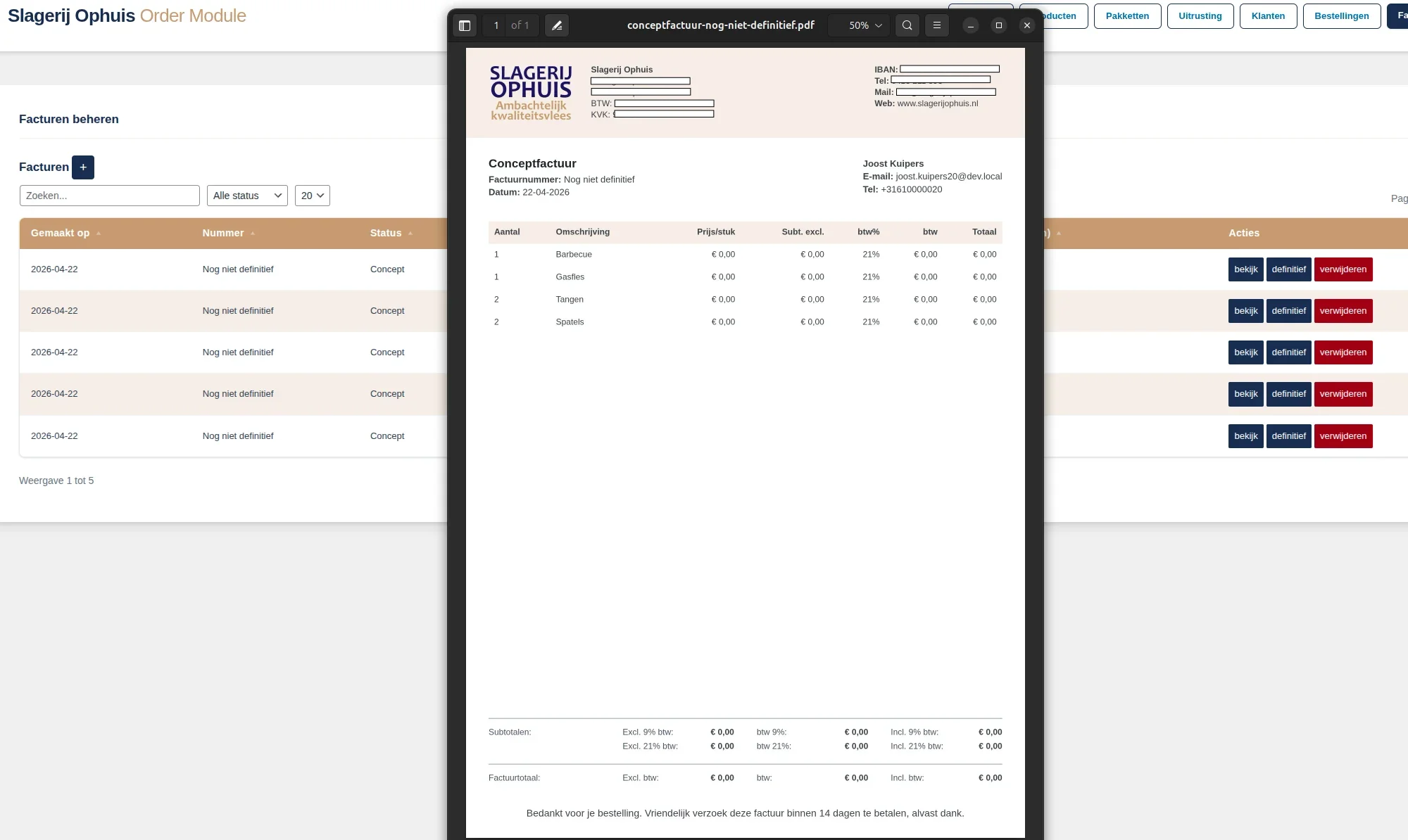 Screenshot van de website van Slagerij Ophuis, een ambachtelijke slagerij in Erp. Web & systeem development door TerraBytz.