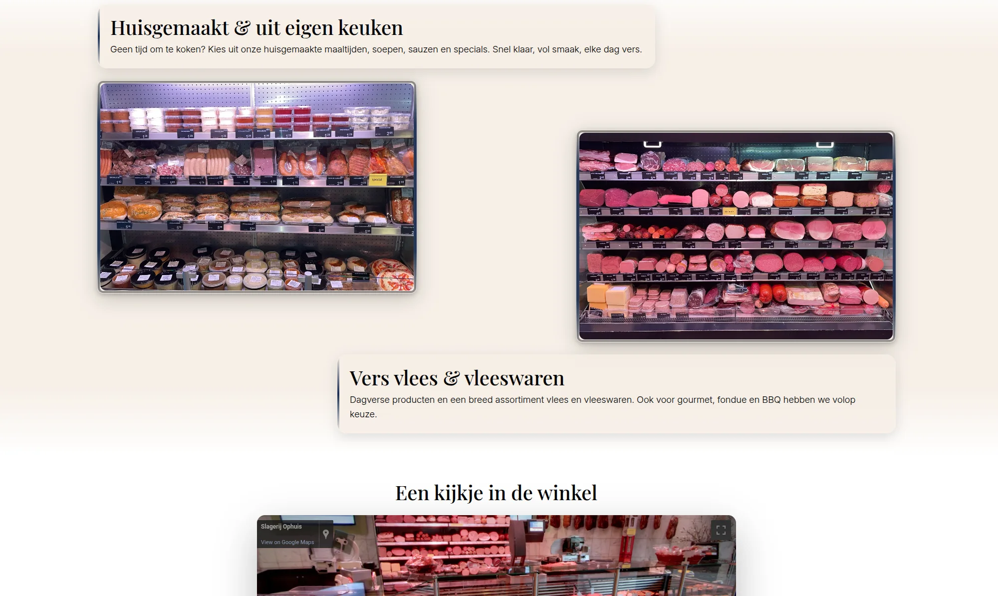 Screenshot van de website van Slagerij Ophuis, een ambachtelijke slagerij in Erp. Web & systeem development door TerraBytz.
