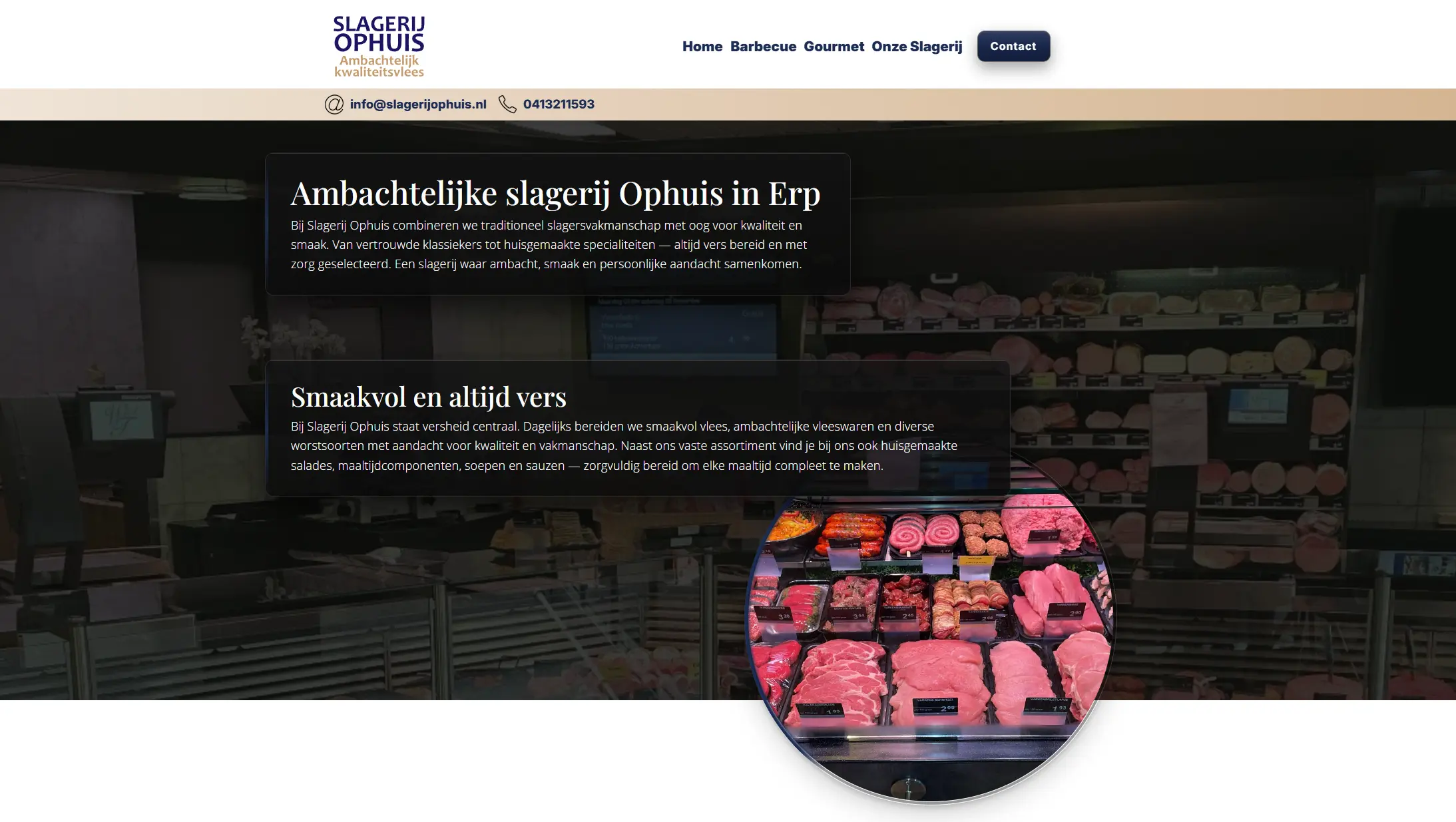 Screenshot van de homepage van Slagerij Ophuis, een ambachtelijke slagerij in Erp. Web & systeem development door TerraBytz.