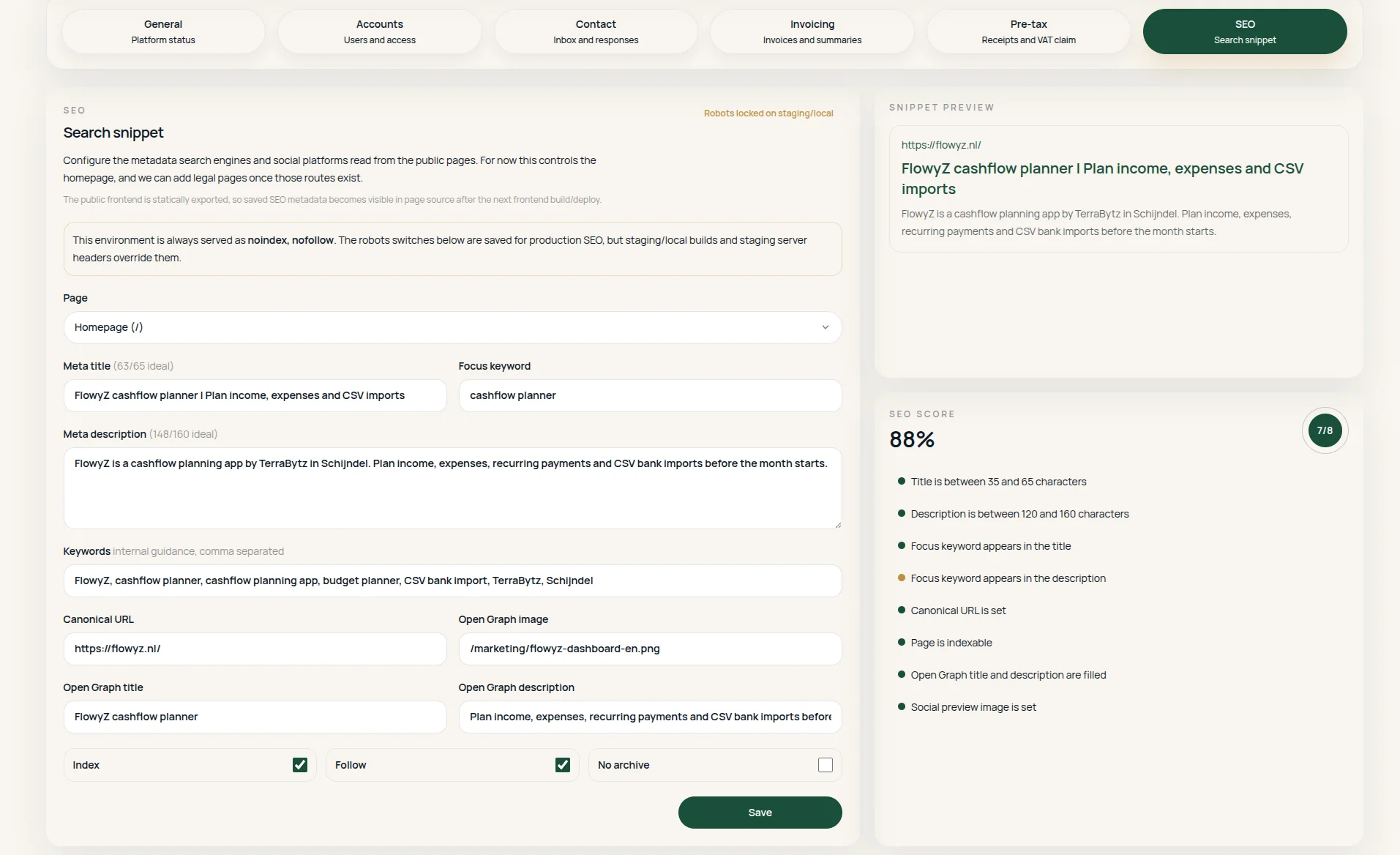 Screenshot van de website van FlowyZ, een cashflowplanning app. Web & systeem development door TerraBytz.