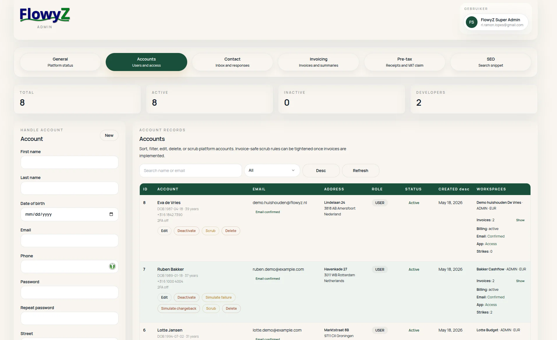 Screenshot van de website van FlowyZ, een cashflowplanning app. Web & systeem development door TerraBytz.