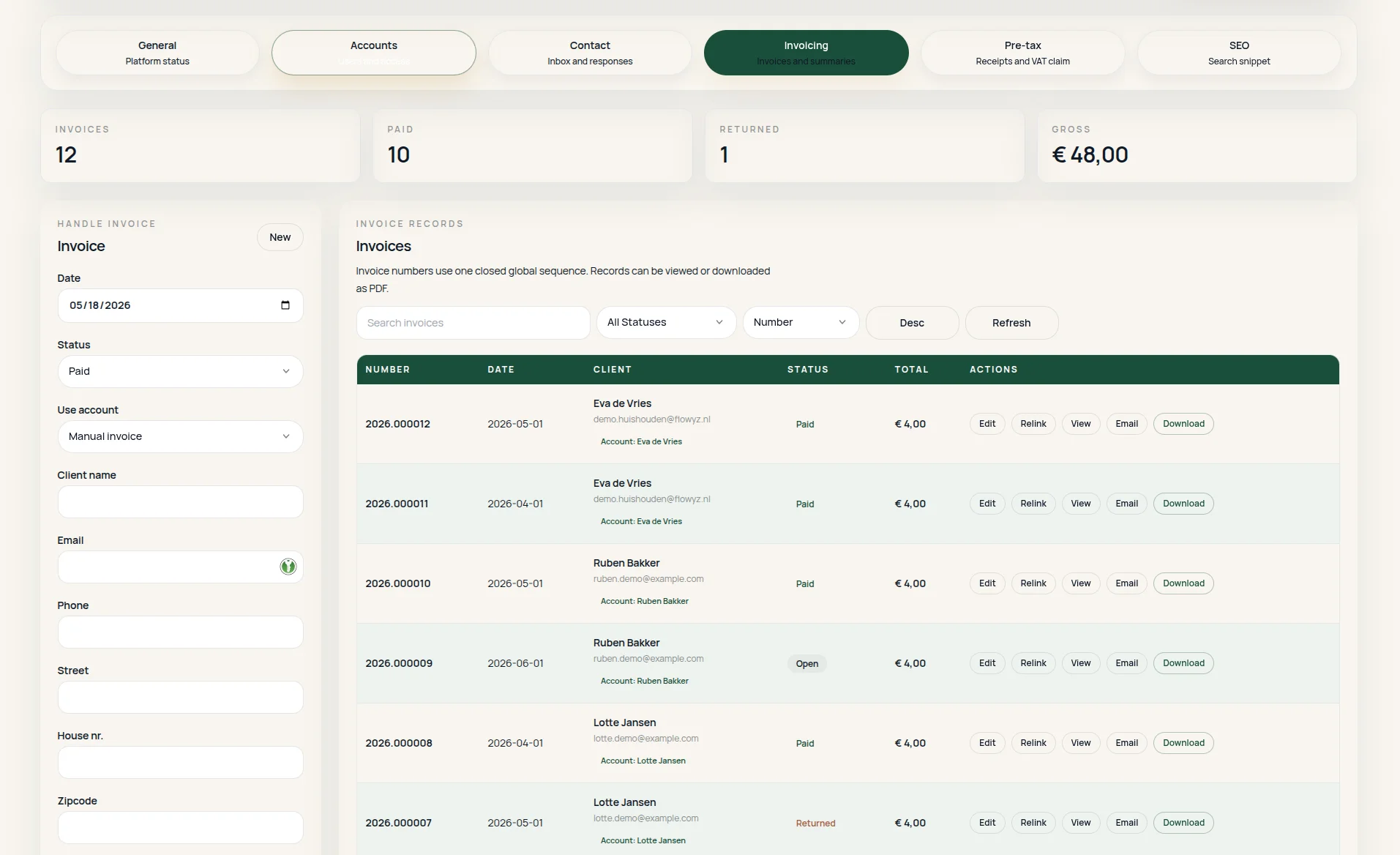 Screenshot van de website van FlowyZ, een cashflowplanning app. Web & systeem development door TerraBytz.